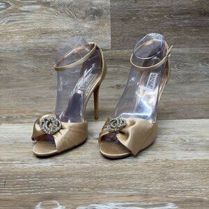 Badgley Mischka Satin Bow Accent Heeled Sandals Women's Size 8.5